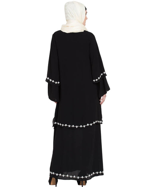 Chic Double Layer Bell Sleeve hand embroidered Abaya Black Women Online shopping USA